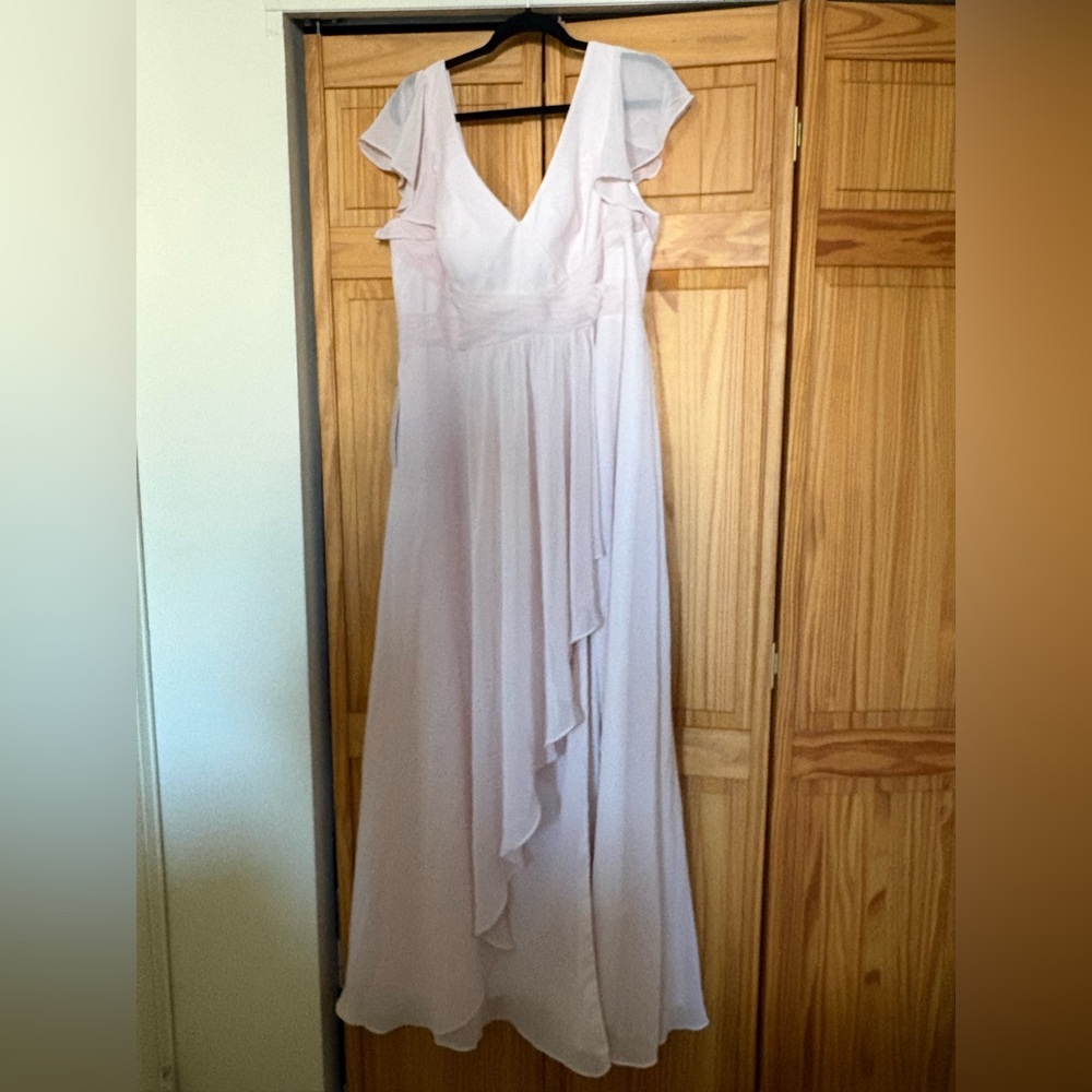 Azazie Light Pink Maxi Dress with Ruffle Sleeves